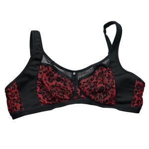 Modern movement cheetah animal print unlined wireless Black and Red Lace Bra 34D
